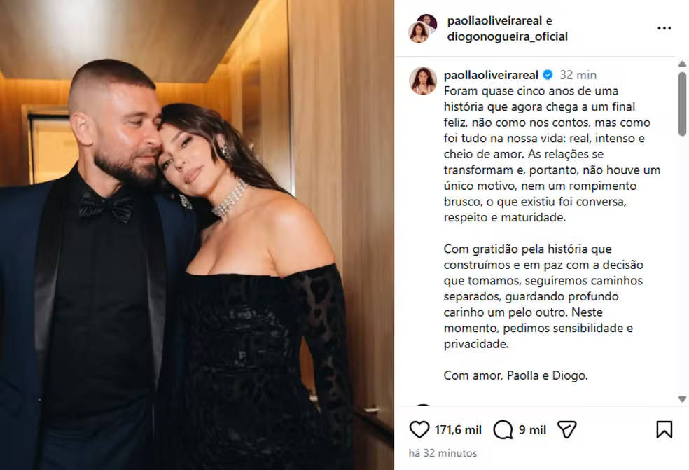 Anúncio foi feito em uma publicação conjunta nas redes sociais dos dois