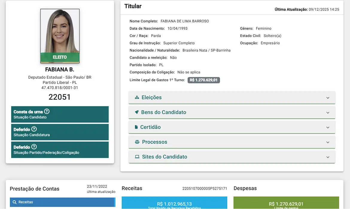 Fabiana recebeu um total de R$ 1.593,33 por se declarar parda