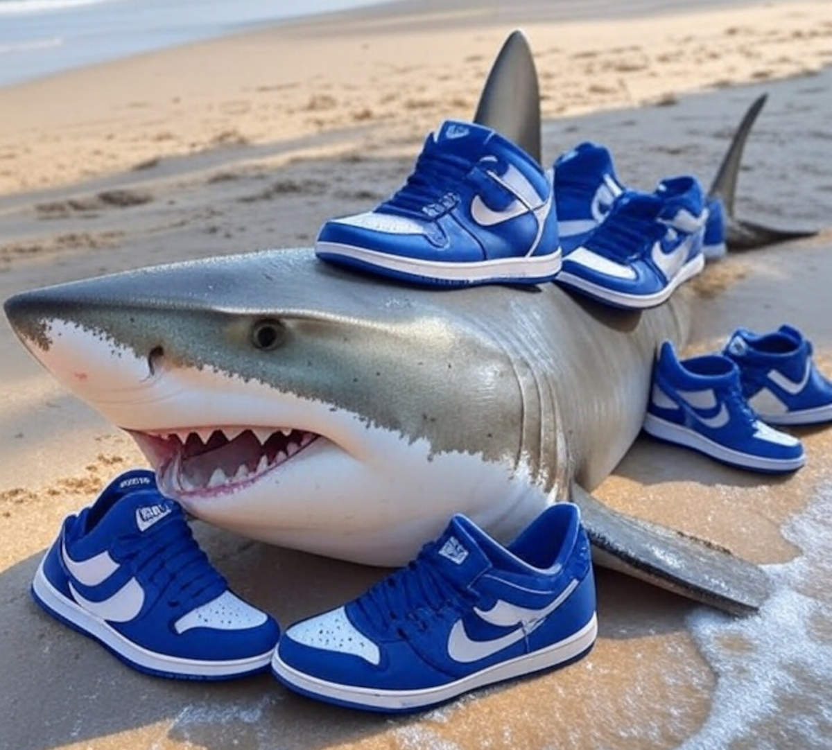 Imagens geradas por inteligência artificial representam personagens absurdos como Tralalero Tralala, o tubarão de tênis Nike