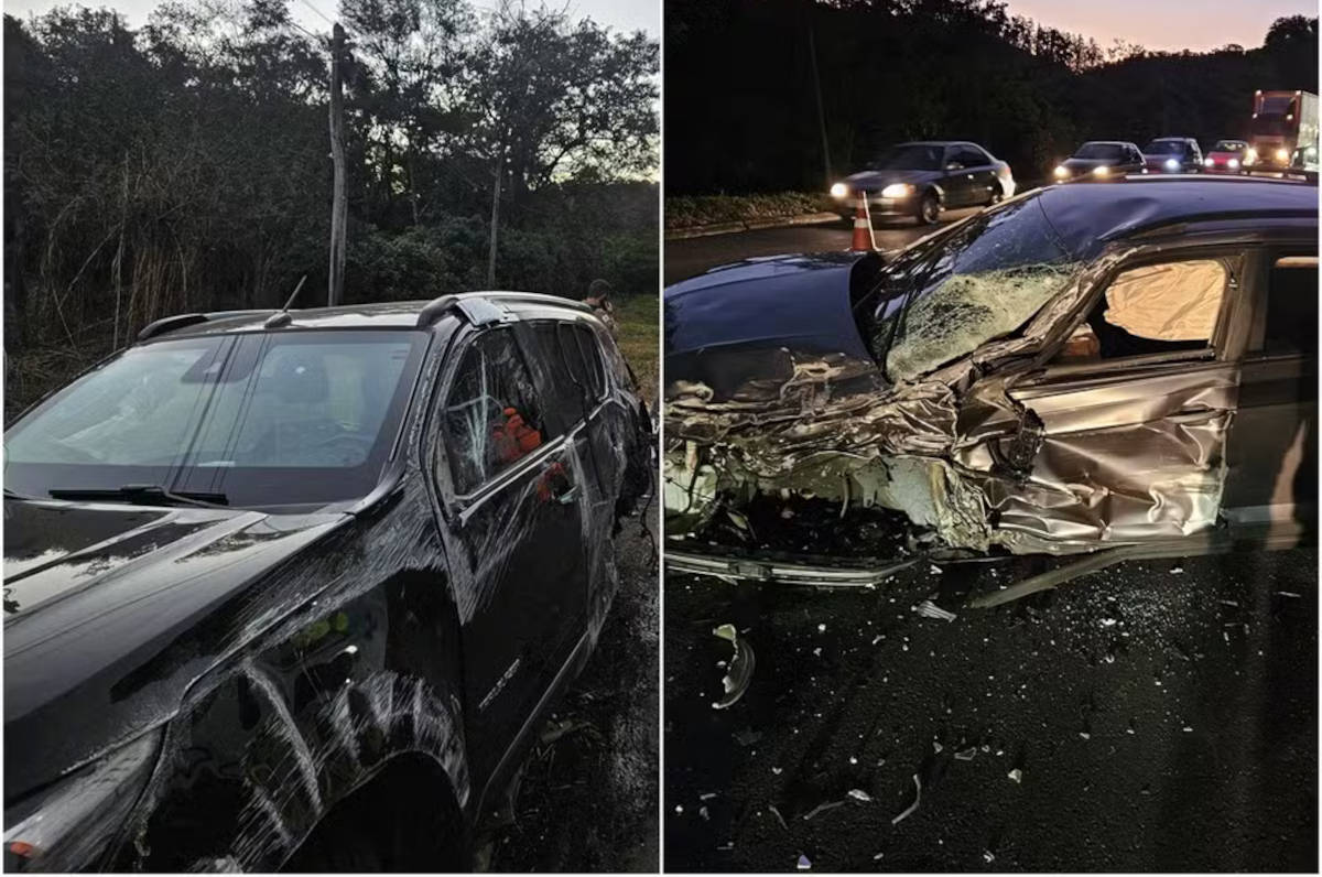 Carro de Fabiano Menotti (à esquerda) bateu em um veículo que vinha sendo conduzido por um policial de folga