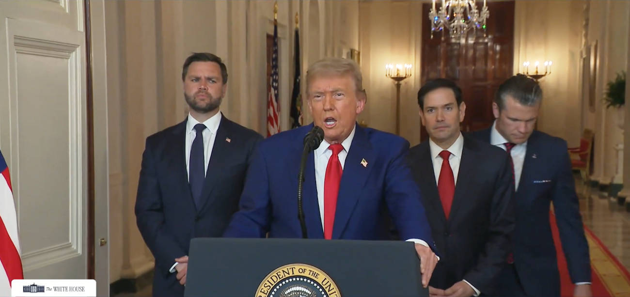 Pronunciamento de Donald Trump logo após o anúncio da entrada dos EUA na guerra entre Irã e Israel