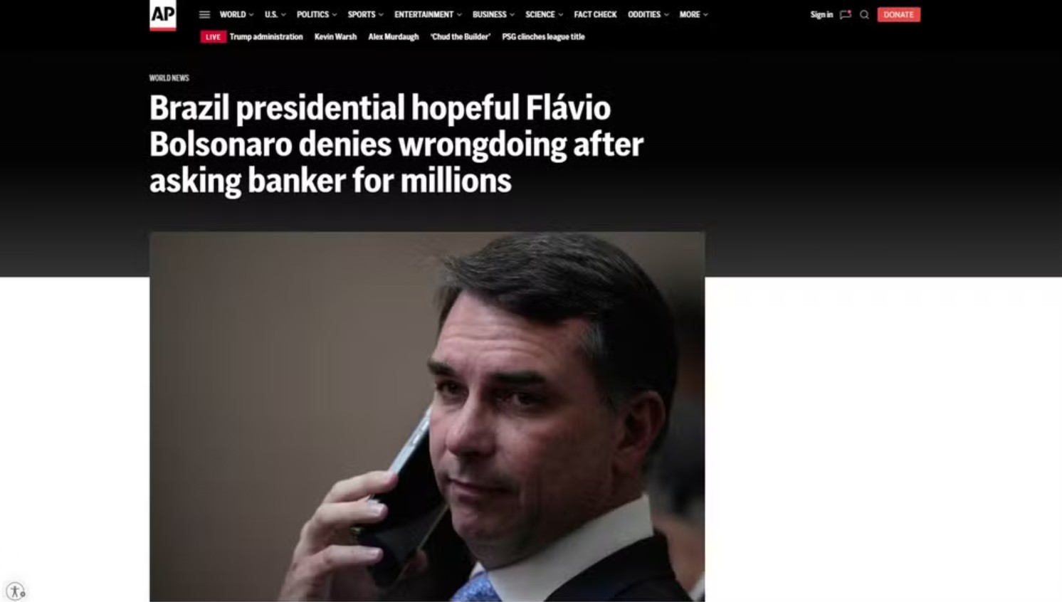 Repercussão do escândalo envolvendo Flávio Bolsonaro e Daniel Vorcaro na imprensa internacional
