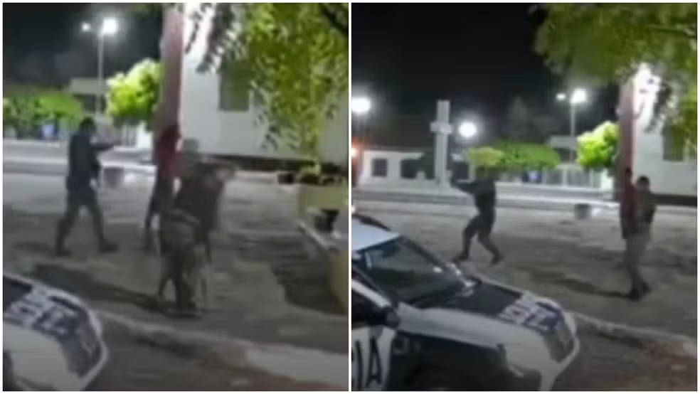 Imagens captadas por câmeras de videomonitoramento da região mostram o momento em que o homem aproveitou uma distração dos agentes para escapar correndo