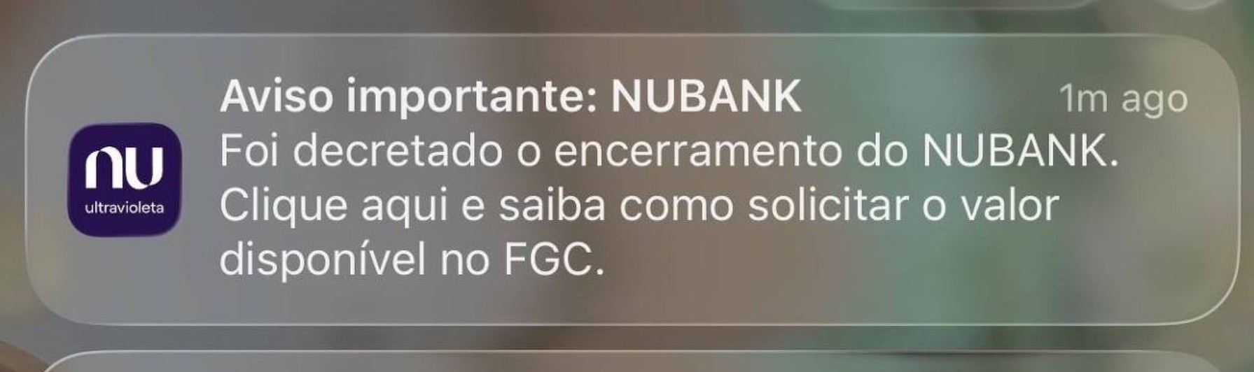 Aviso enviado por engano aos clientes do Nubank