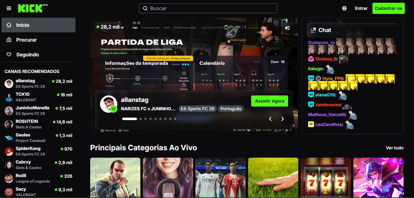 Kick é uma plataforma de streaming ao vivo