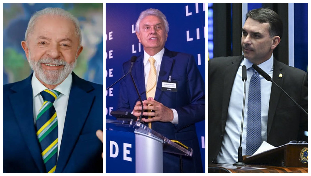 Presidente Lula, ex-governador Ronaldo Caiado e senador Flávio Bolsonaro