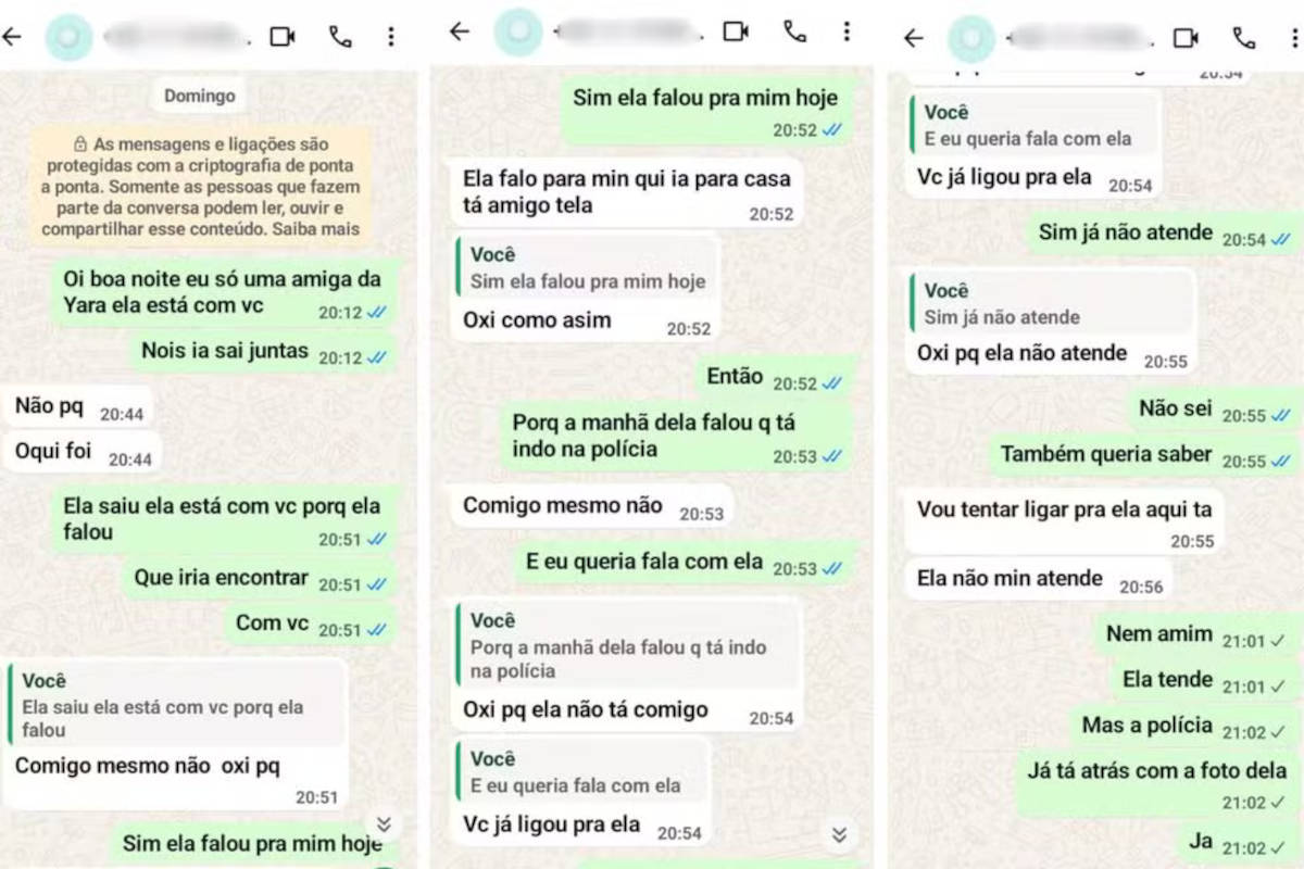 Conversa entre a tia da menina desaparecida e o suspeito