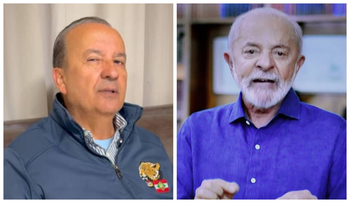 Governador de Santa Catarina, Jorginho Mello (E) lista obras prometidas pelo governo do presidente Lula